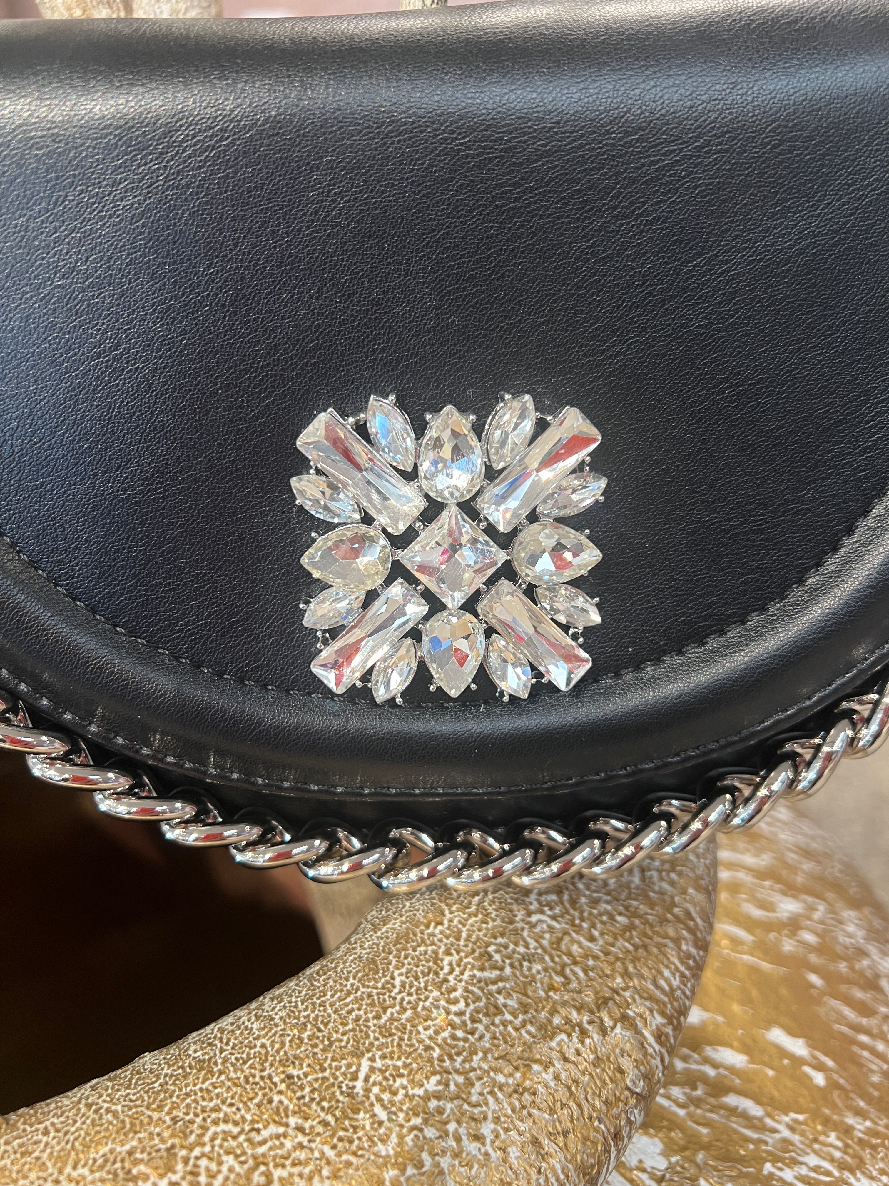 Rose - Lille håndtaske med similitensten og sølv kæde